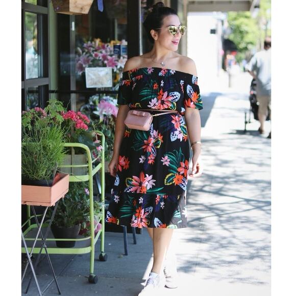 Old Navy Gauzy Midi Dress Off the Shoulder Tropical Resortwear Cover Up Size XS - Picture 9 of 10